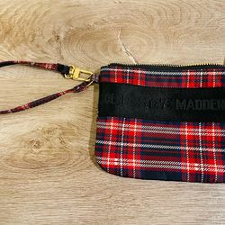 Steve Madden Red & Navy Plaid Wristlet Pouch New Condition