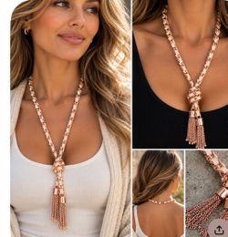 New. Rose Gold & Cream Statement Tassel Necklace