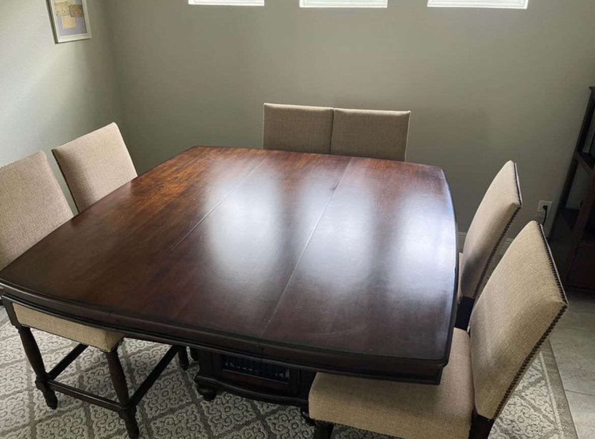 Pub Height/High Top Dining Table (with storage) + 6 chairs $400 OBO