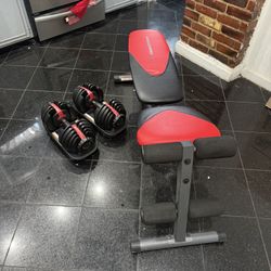 Original BowFlex Pair Of Dumbbells With Adjustable Bench 