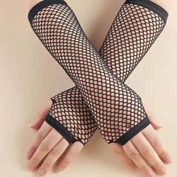 Punk Fishnet Gloves - Black Fingerless Ladies Fishnet Gloves Women Gloves - Emo Rock Gloves