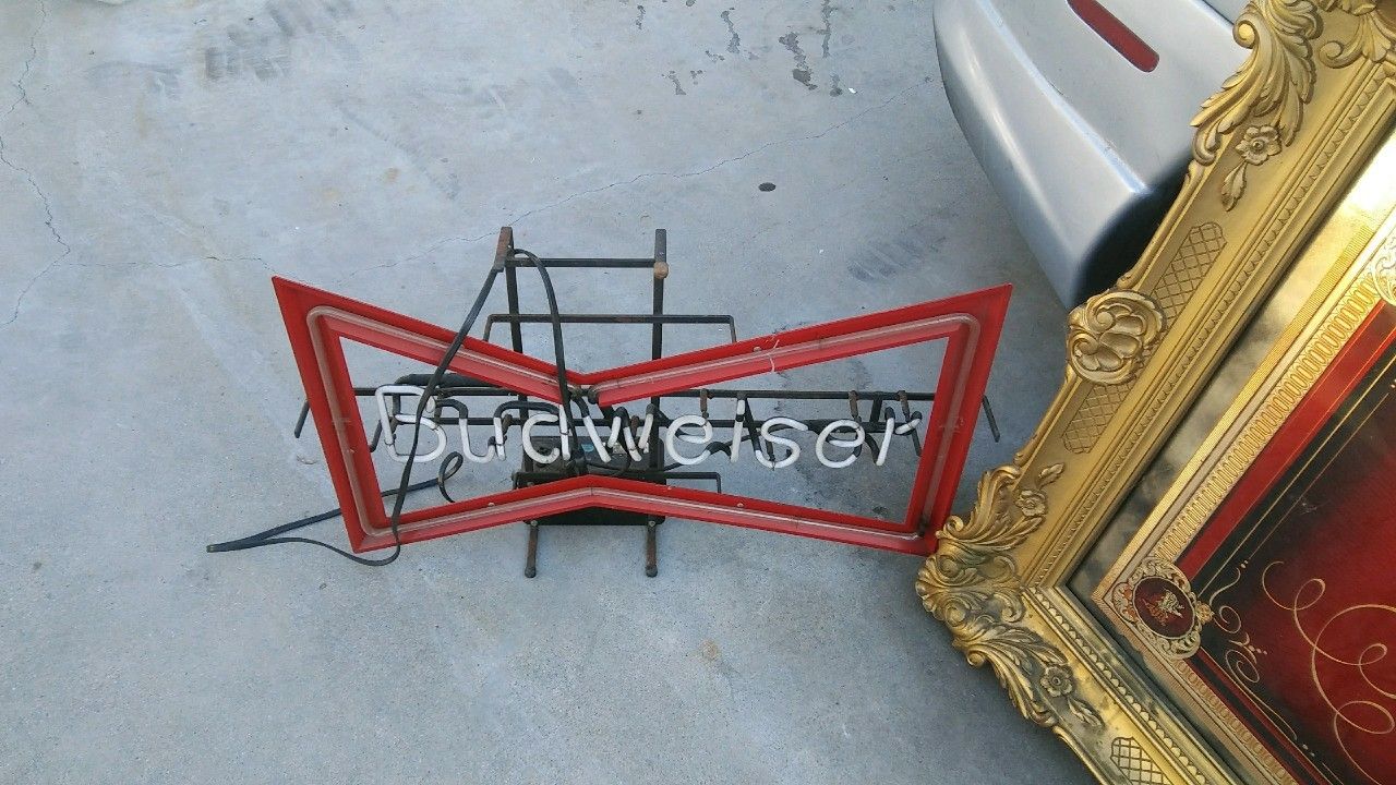 Vintage Budweiser millinueum mirror & Budweiser neon sign