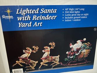 Lighted Santa with Reindeer Yard Art