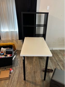 White Ikea Desk with Shelf Attachment