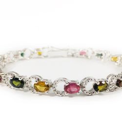 Stunning Multi-tourmaline Bracelet 925 Silver 