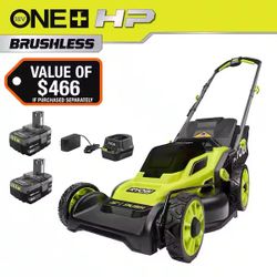 Ryobi ONE+ HP 18V Brushless 16 in. Cordless Battery Walk Behind Push Lawn Mower with (2) 4.0 Ah Batteries and (1) Charger 
