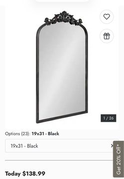 Arendahl Traditional Baroque Arch Wall Mirror - 19x31 - Black