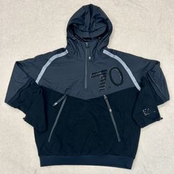 2020 Emporio Armani Men's Cotton Drawstring Hood Kangaroo Pocket Zip Jacket L