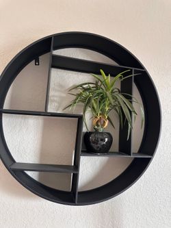 Round Black Wall Shelf 26" Circle Cubby Shelf with Plant Included