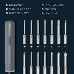 S1 Pro 3.7V Electric cordless Screwdriver, Power 14 S2 Steel Bits, 3 Torque Settings, Max 6 N.m, 2000mAh Battery, LED Light, 1/4''Hex