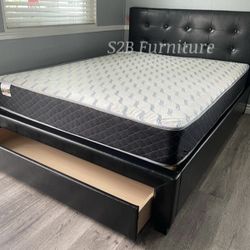 Queen Size Black Bed With Ortho Mattress Colchon 