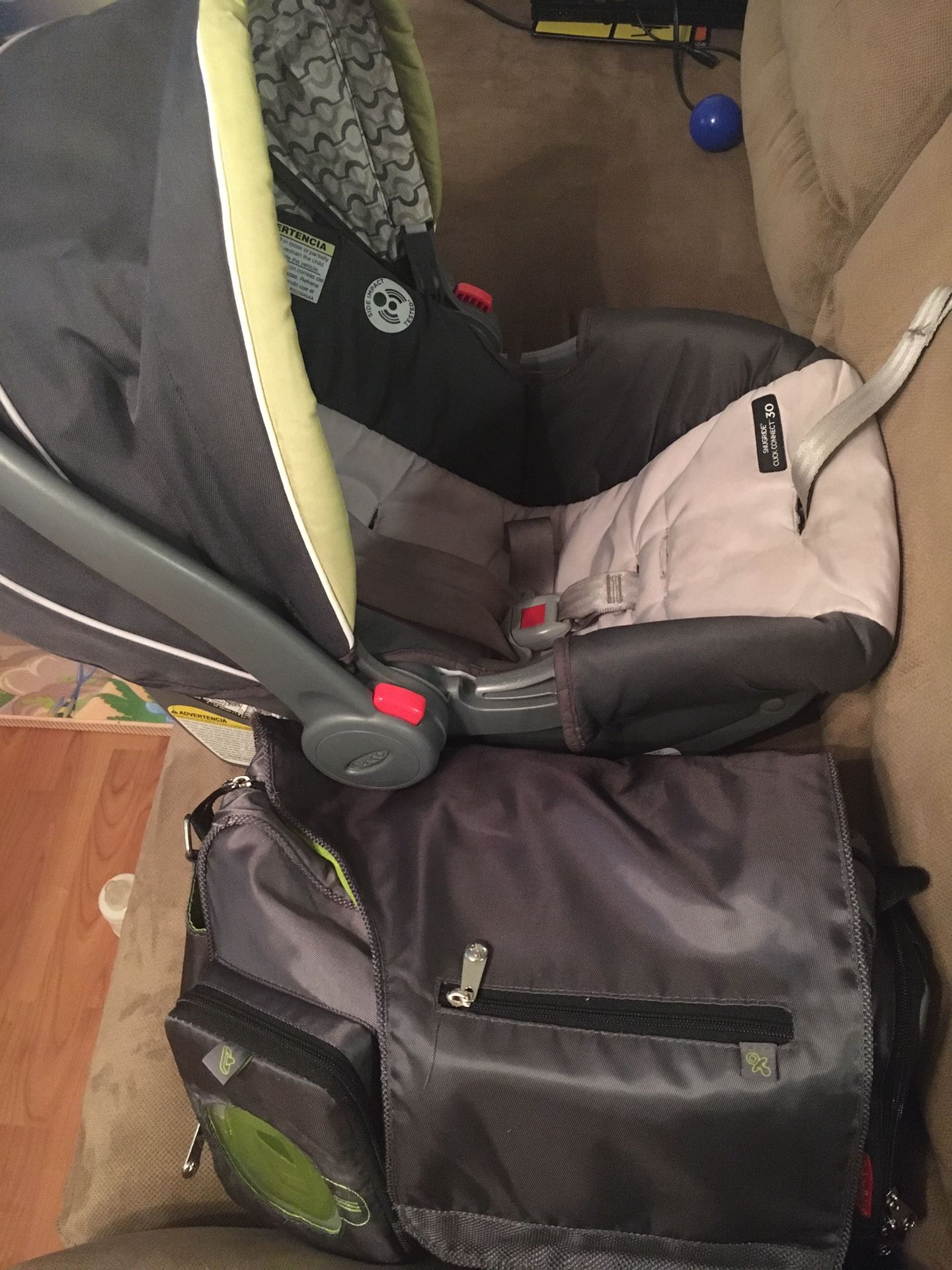 Used car seat and baby bag