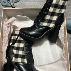 Black/ Ivory Plaid Boots