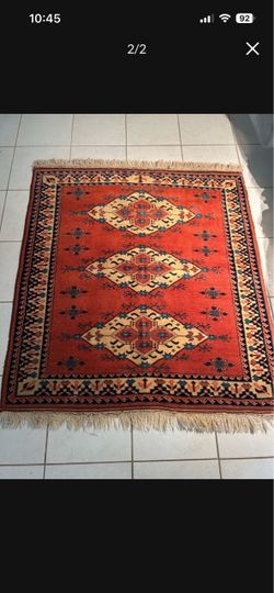 Red Bokhara Style Area Rug with Fringe
