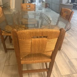 Unique Table  W Beveled Glass Top W Four Chairs 