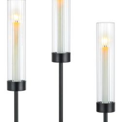 Black Taper Candle Holders: Candlestick Holders Set of 3 Hurricane Glass Tall Candle Holder for Candlesticks Candle Sticks Holder Decor for Table Cent