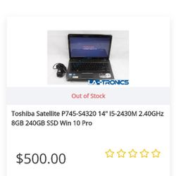 Toshiba Satellite  P745 14 Inch  240gb Windows 10