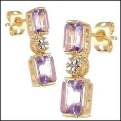 Brand New Amethyst & Diamond 18K Gold Plated Earrings