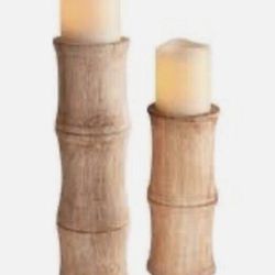 Like new set of two Pier 1 Imports bamboo shaped wood candle holders