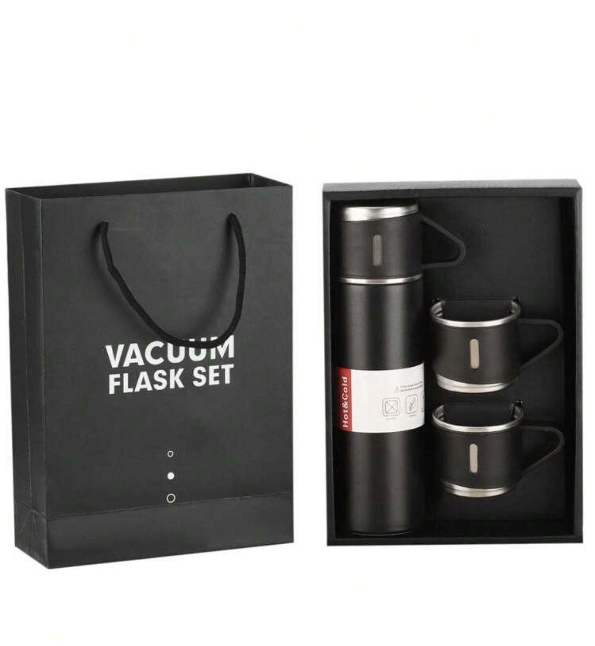 1set 500ml Outdoor Travel Mug With Three Lids Black Stainless Steel Portable Camping Insulated Water Bottle Gift Box Set