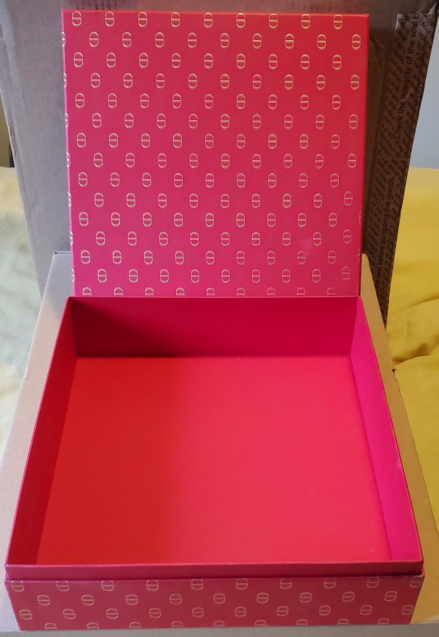 Large CD (Christian DIOR) 12.25" x 11.5" x 3" Red/Gold Lidded Sturdy Box.