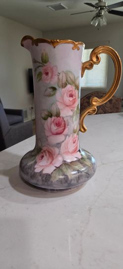 Antique Hand-Painted Porcelain Vase with Roses