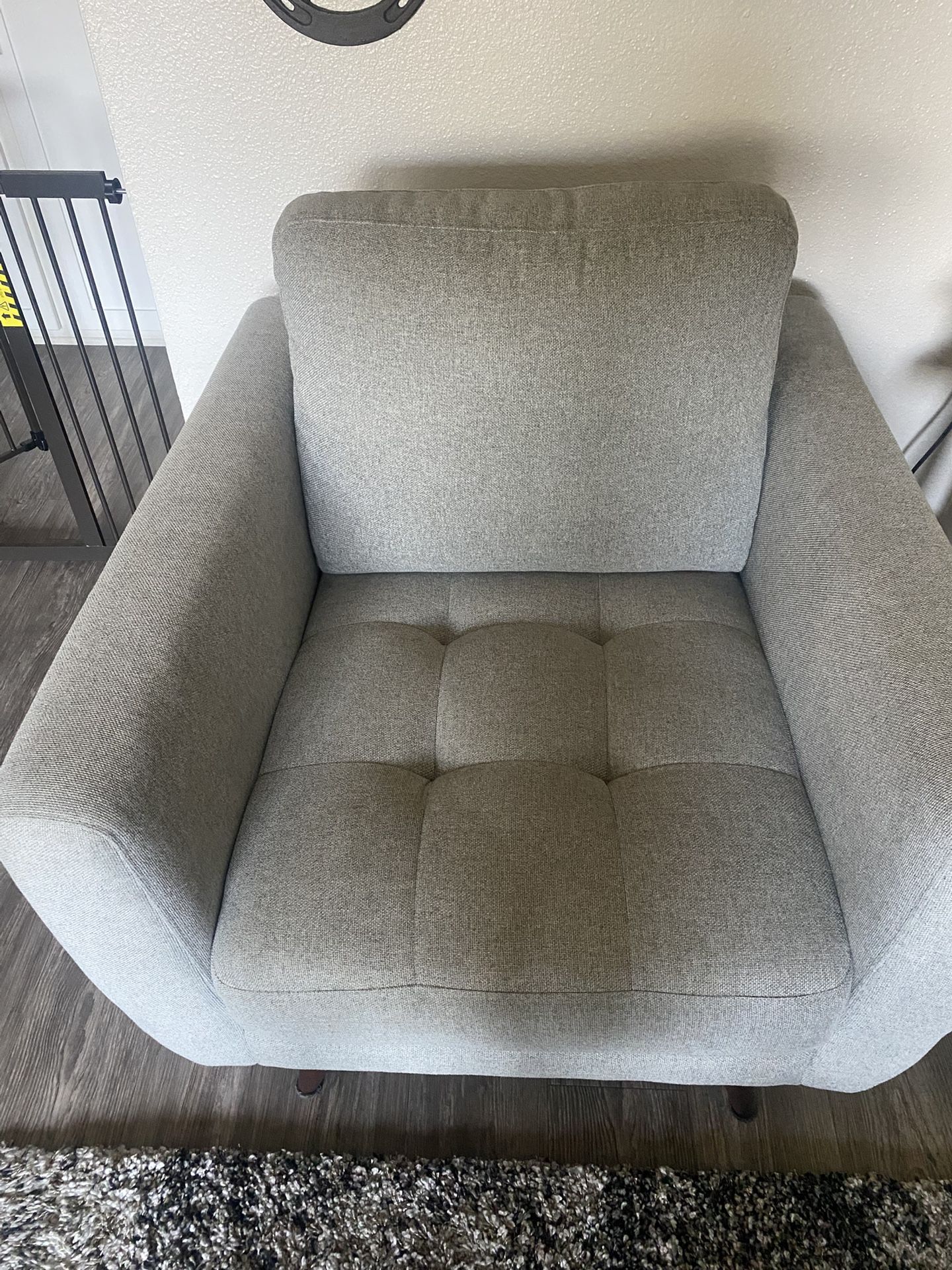 Grey Fabric Sofa, Loveseat & Arm Chair Set | Mid-Century Modern | 3 Piece