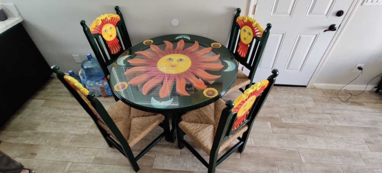 Wooden Mexican Hand-Made Breakfast Table And Chairs