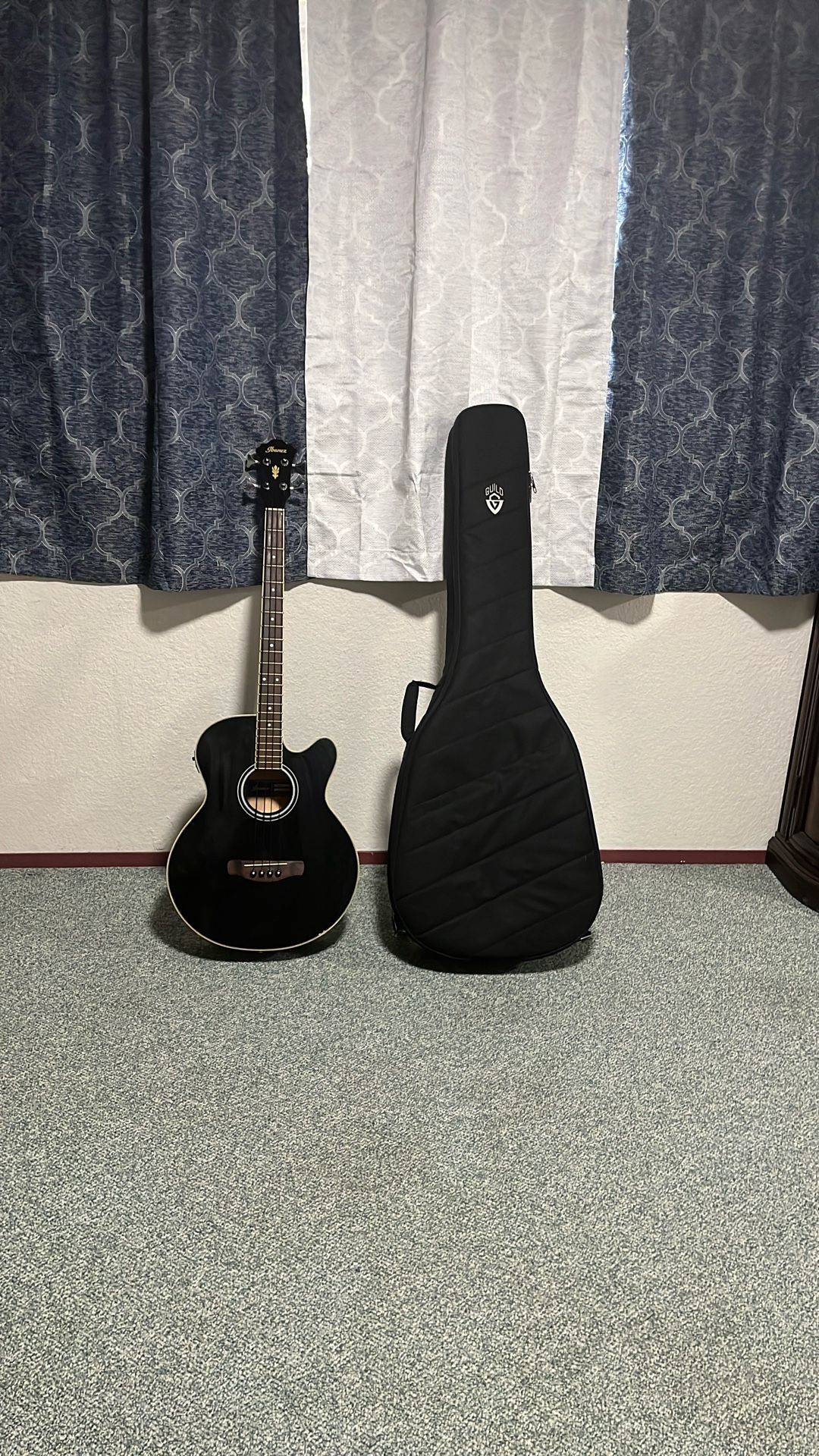 Ibanez Acoustic-Electric Bass Guitar Black And Guild Deluxe Bag