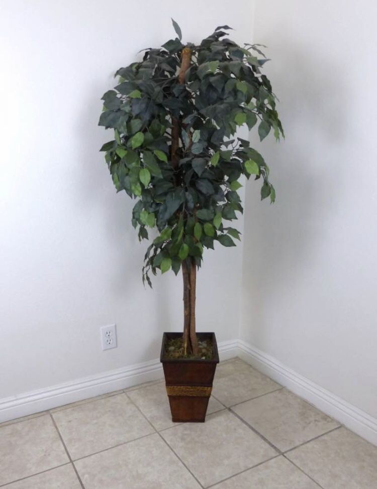 Artificial Faux Green Ficus Potted Plant Tree 62" Tall Home Patio