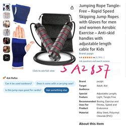 Jumping Rope Tangle-Free – Rapid Speed Skipping Jump Ropes with Gloves for men and women Aerobic Exercise – Anti-skid handles with adjustable length c