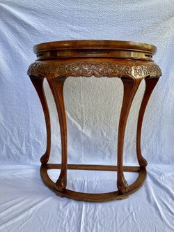 Vintage Hand Carved Wooden Demilune Console 