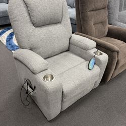 Gray Power Left Up Recliner Massage & Heated Seats