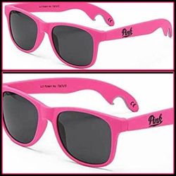 NEW IN BOX VICTORIA'S SECRET PINK  LOGO HOT NEON SUNGLASSES WITH BUILT IN CAN BOTTLE OPENER