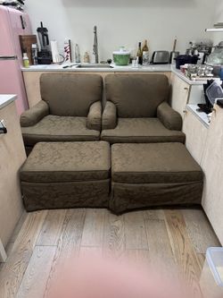 Green Vintage Chairs + Ottomans