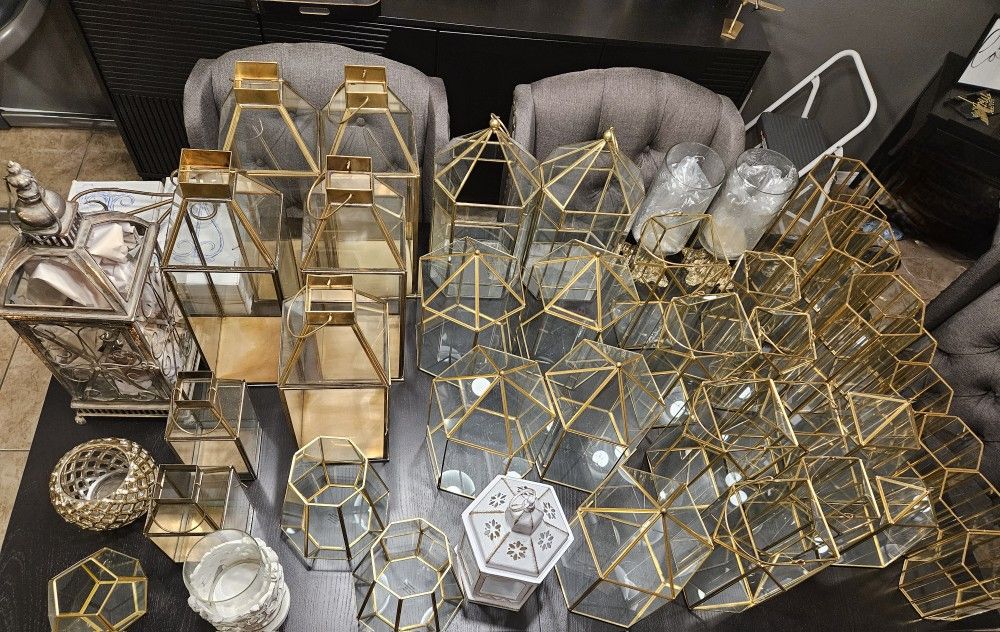 Elegant gold glass candle holders/lanterns