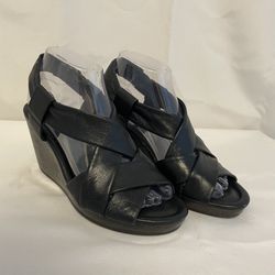 Cole Haan Nike Women’s Black Leather Strappy Wedge Heels Sling Back 7.5