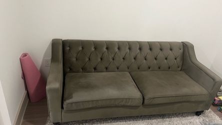 Olive Green Velvet Tufted Sofa