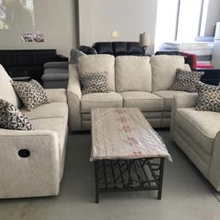 2pc Oatmeal Reclining Sofa & Loveseat 