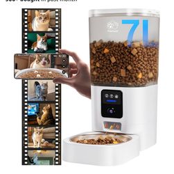 Frienhund Automatic Cat Feeder with 2K Camera: 5G WiFi Automatic Dog Feeder with Night Vision,Cat Food Dispenser with 7L Large Food Storage Container 