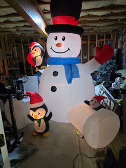 Large Inflatable Snowman with Penguins