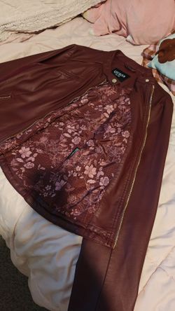 Guess Burgundy Faux Leather Moto Jacket