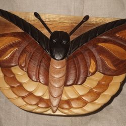 Hand Carved Moth Puzzel Box Missing Puzzel Piece