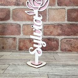 Personalized Name Standing Wooden Rose For Gift 