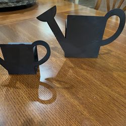 Vintage Silhouette Brown Metal Garden Watering Can Vase Pair