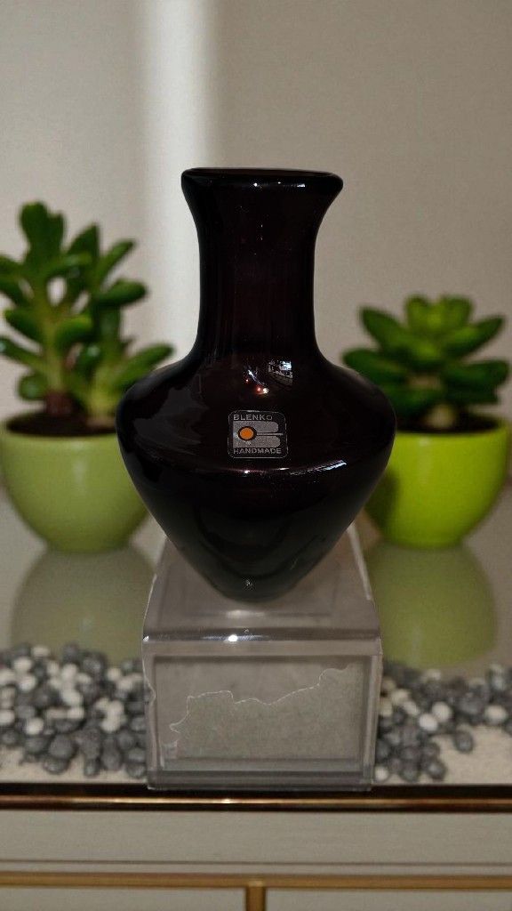 Vintage Blenko Hand Made Crystal Deep Purple Vase