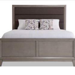 Grey Queen-Sized Bed Frame With Box Spring
