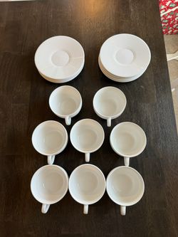 White Tea Cups And Tea Plates