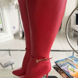 Red stiletto faux Leather boots 8.5 New 