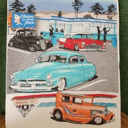 T-shirt  Art   Cars Trucks  40's 50's 60' Bass Fishing On Backer Board.